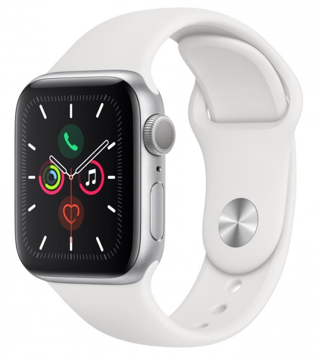 Умные часы Apple Watch Series 5, 40 мм, корпус из алюминия цвета «серебряный», спортивный ремешок цвета белый